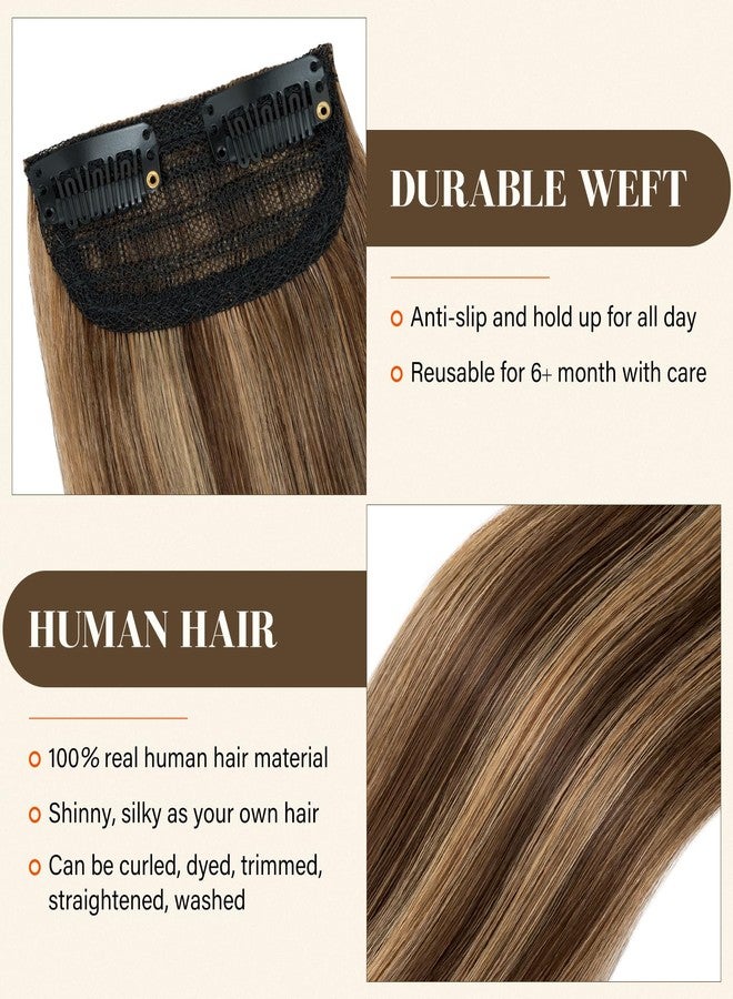S-noilite Short Clip in Hair Extensions Human Hair 2PCS 2 Clips Clip in Hairpieces For Women Adding Volume 4 Inch Medium Brown/Dark Blonde - Image 4